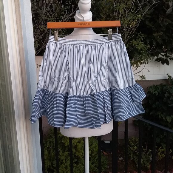 J. Crew Skirt Women's Mini Ruffle Black Label Size 2 Blue-White Striped Ruffles - Picture 7 of 7